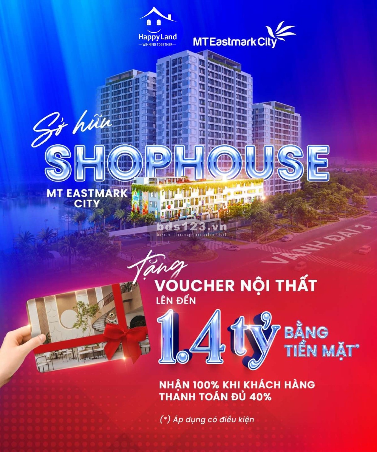 Lời ngay 550 triệu - 1,4 tỷ khi mua căn hộ shophouse TP Thủ Đức, giá siêu tốt 55 triệu/m2