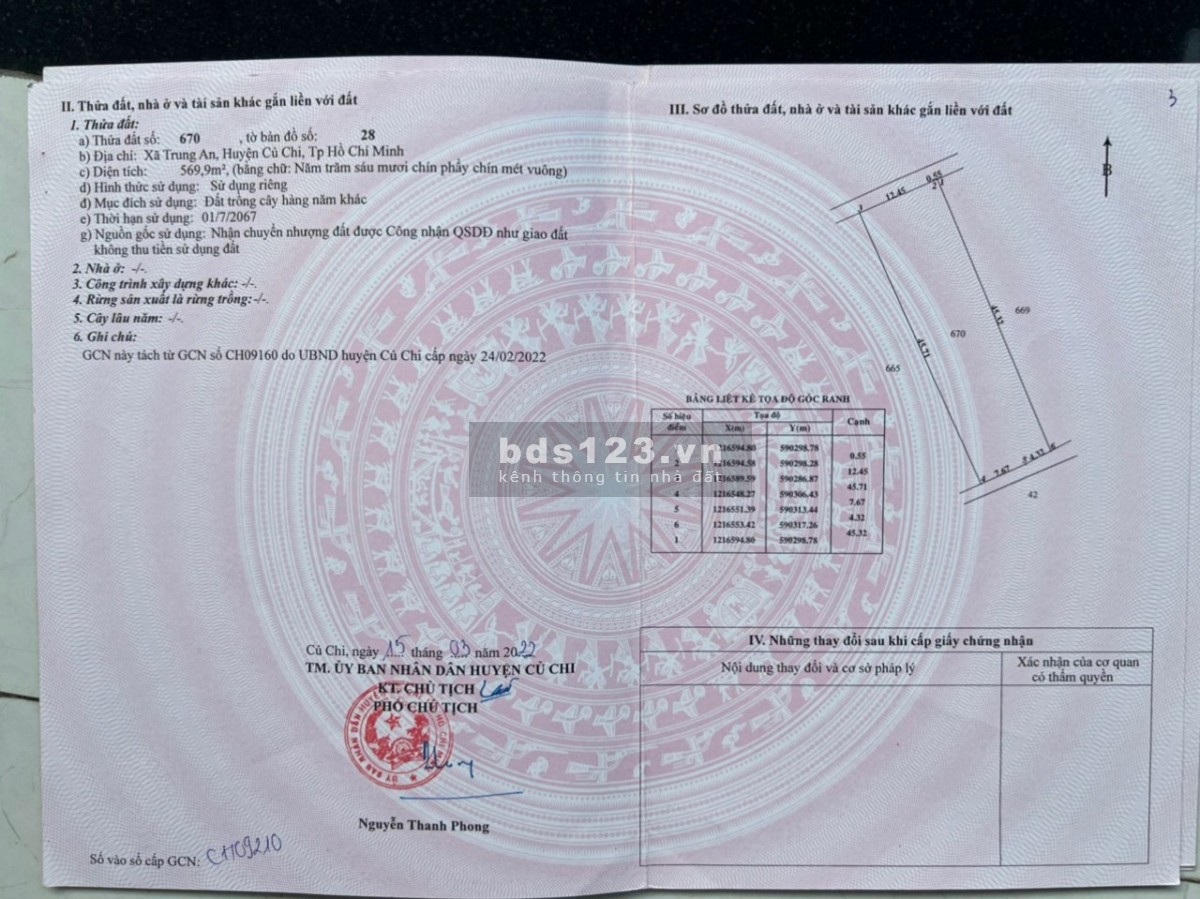 Bán gấp lô đất vườn 569m2 xã Trung An ngay ngã tư Tân Quy, cách tỉnh lộ 15 800m, xe hơi tới đất