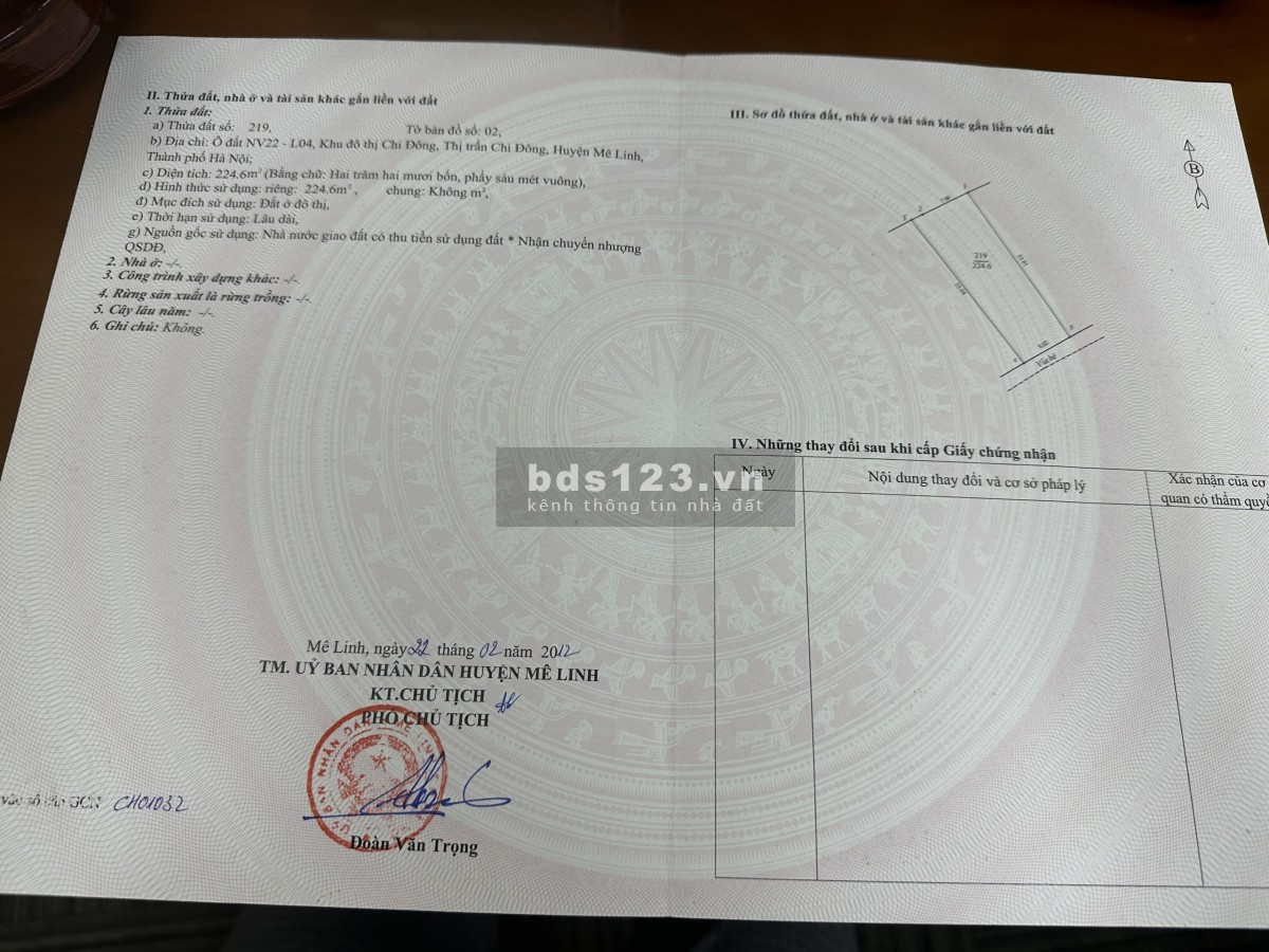 Bán ô đất NV22 L01, KĐT Chi Đông thuộc thị trấn Chi Đông, Mê Linh, thành phố Hà Nội