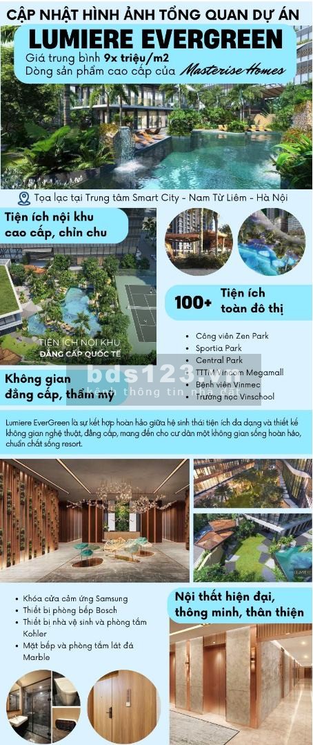 Mở bán chung cư Masteri Lumiere cao cấp hạng Diamond trung tâm KĐT Smart City giá 80-100 triệu/m2