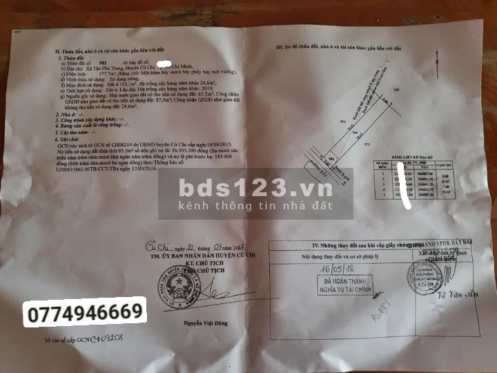 Cần bán gấp lô đất 177m2 5x35 xã Tân Phú Trung – Củ Chi Sổ Hồng Riêng giá 1,5 Tỷ Lh 0774946669.