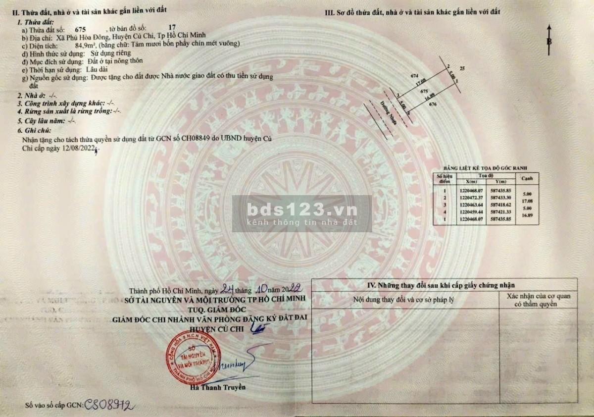 Chỉ 930 triệu sở hữu lô đất diện tích 85m full thổ, nằm ngay KDC hiện hữu Củ Chi