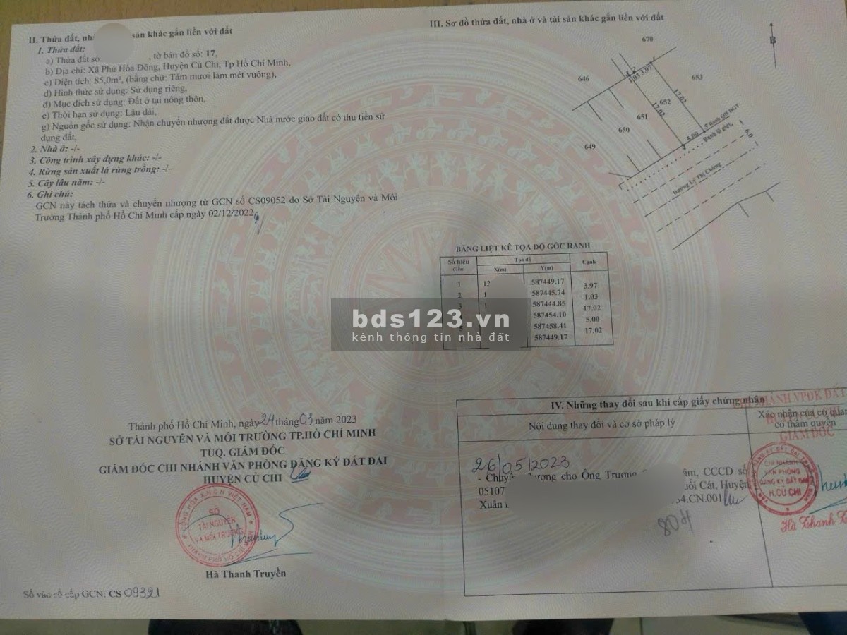 Bán lô đất MT đường nhà nước KD tốt Lý Thị Chừng Phú Đông Củ Chi giá chỉ 1 ty250