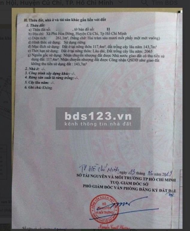 Thanh lý lô đất góc 2 MT đường Bùi Thị Điệt 261m Phạm Văn Cội ,Củ Chi giá chỉ 1 tỷ550