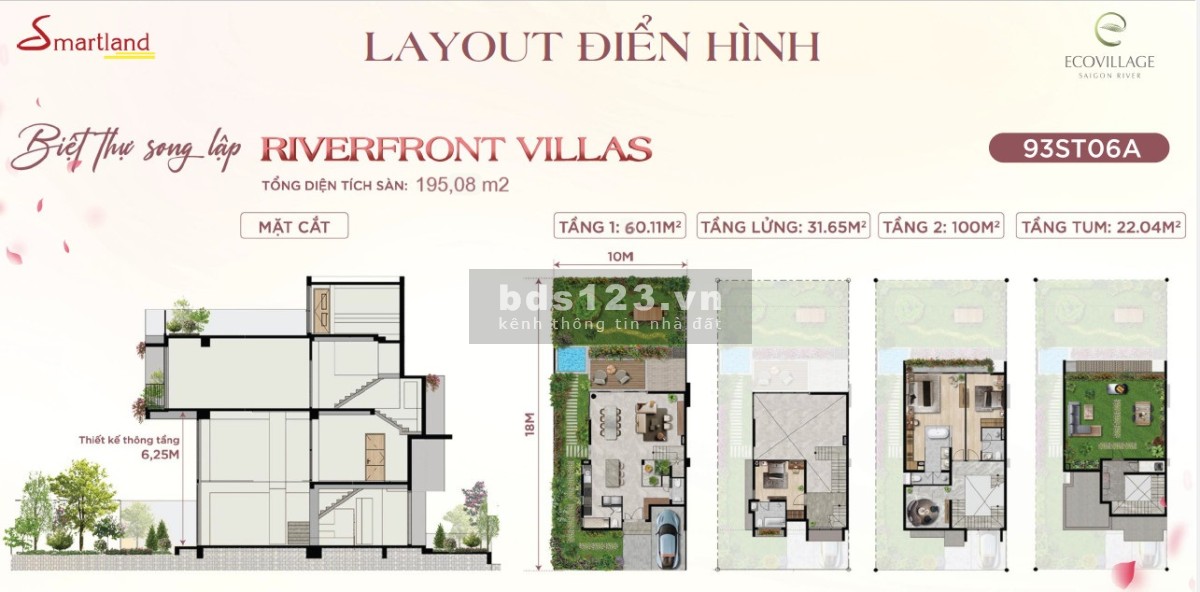 Biệt thự song lập mặt tiền sông Ecovillage Saigon River giá 14,5 tỷ (gồm VAT, PBT)