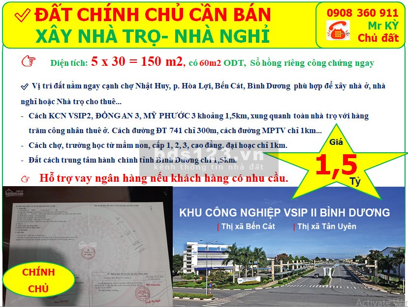 Bán đất giá RẺ ngay chợ Nhật Huy, Hòa Lợi, Bến Cát, Bình DƯơng