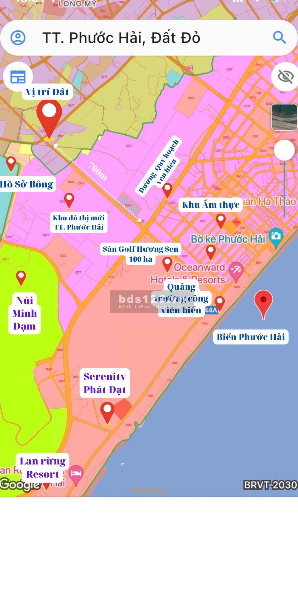 Hơn 1ha đất ONT có 800tc, 73m mặt tiền nhựa, cách biển Phước Hải 3km, view núi Minh Đạm, chỉ 30Tỷ