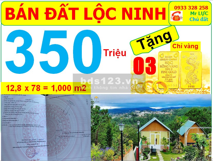 Bán đất chính chủ huyện Lộc Ninh, Bình Phước (350 triệu)