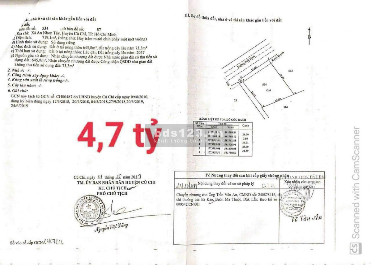 Bán 720m đất có full thổ cư Đất Bến Đình, Xã An Nhơn Tây, Dt: 719,1M2, Giá giảm 4 tỷ8