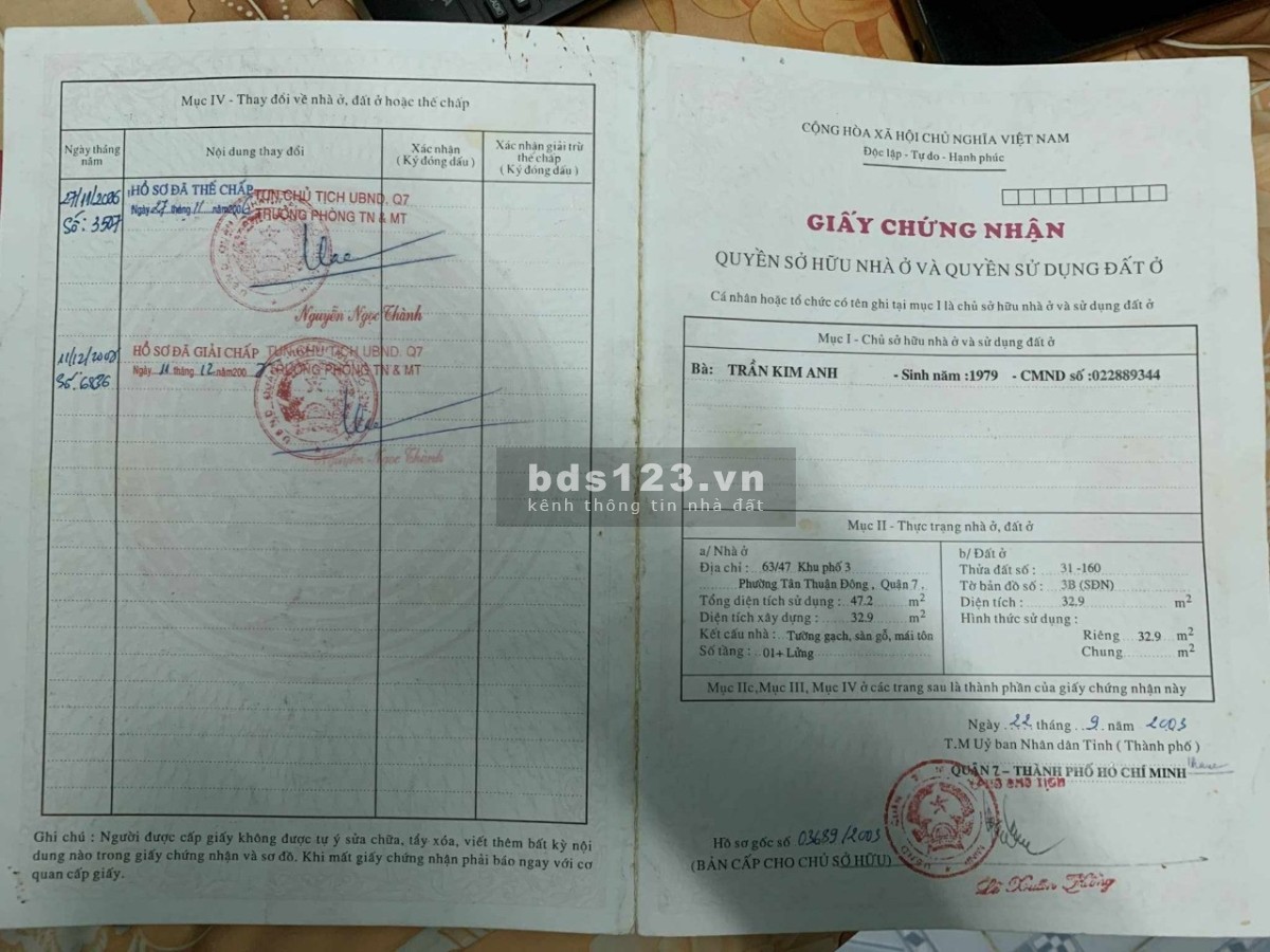 Chính chủ bán gấp Nhà 63/47 Lưu Trọng Lư Phường Tân Thuận Đông Quận 7