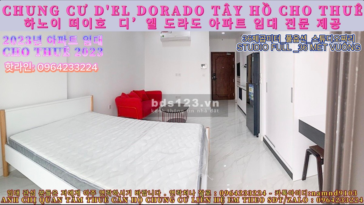 (Chung Cư d’el Dorado Tây Hồ cho Thuê) Căn Studio Full Nội Thất Cao Cấp Giá Cực Nét.