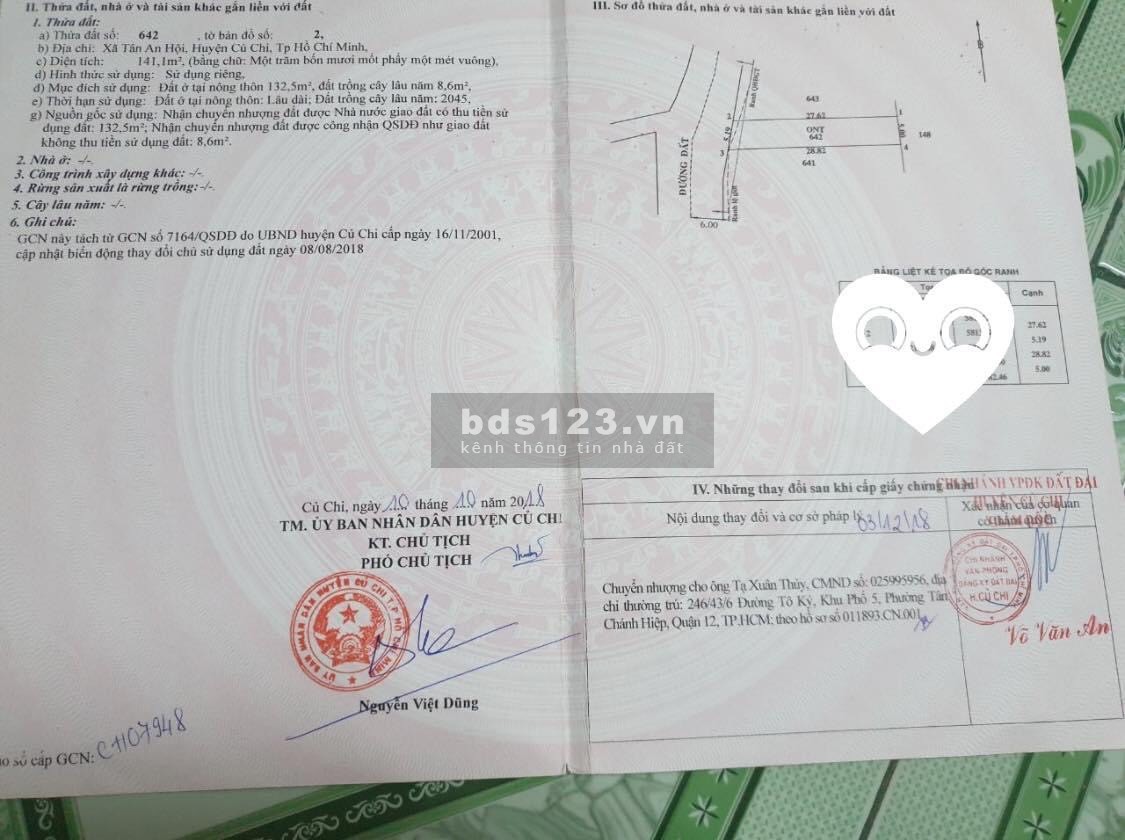 Ngộp căt lỗ 140m full thổ 1 sẹc Nguyễn Văn Khạ ngay TT Củ Chi giá chốt 1 ty280