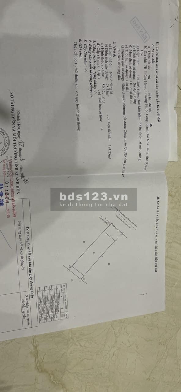 Chính chủ cần bán nhà 7B Phùng Hưng ( thông ra 40/7b Đường Dã tượng) phường Phước Long Nha Trang