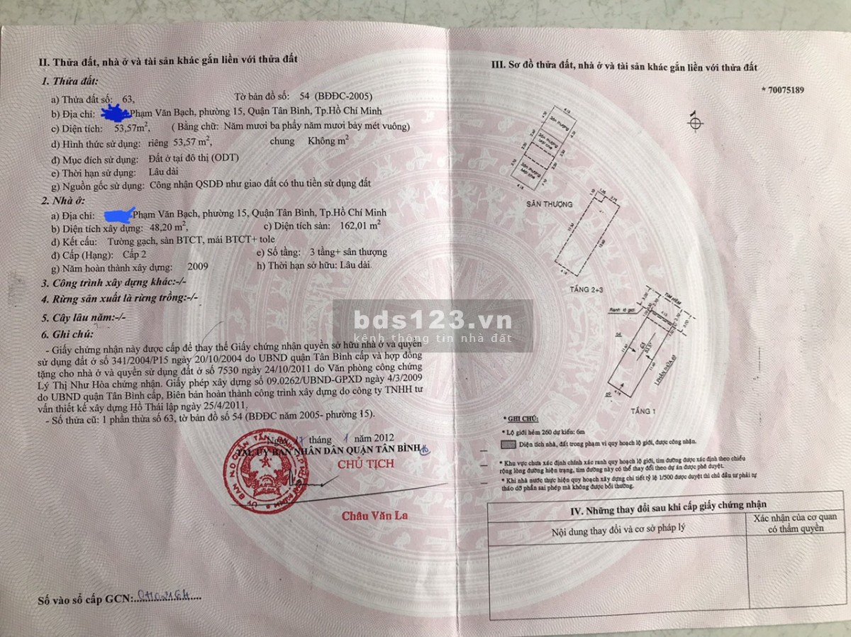 CC chốt nhanh, 54m2, 1T, 2L, 1ST hẻm 6m thông Phạm Văn Bạch Phường 15, Tân Bình