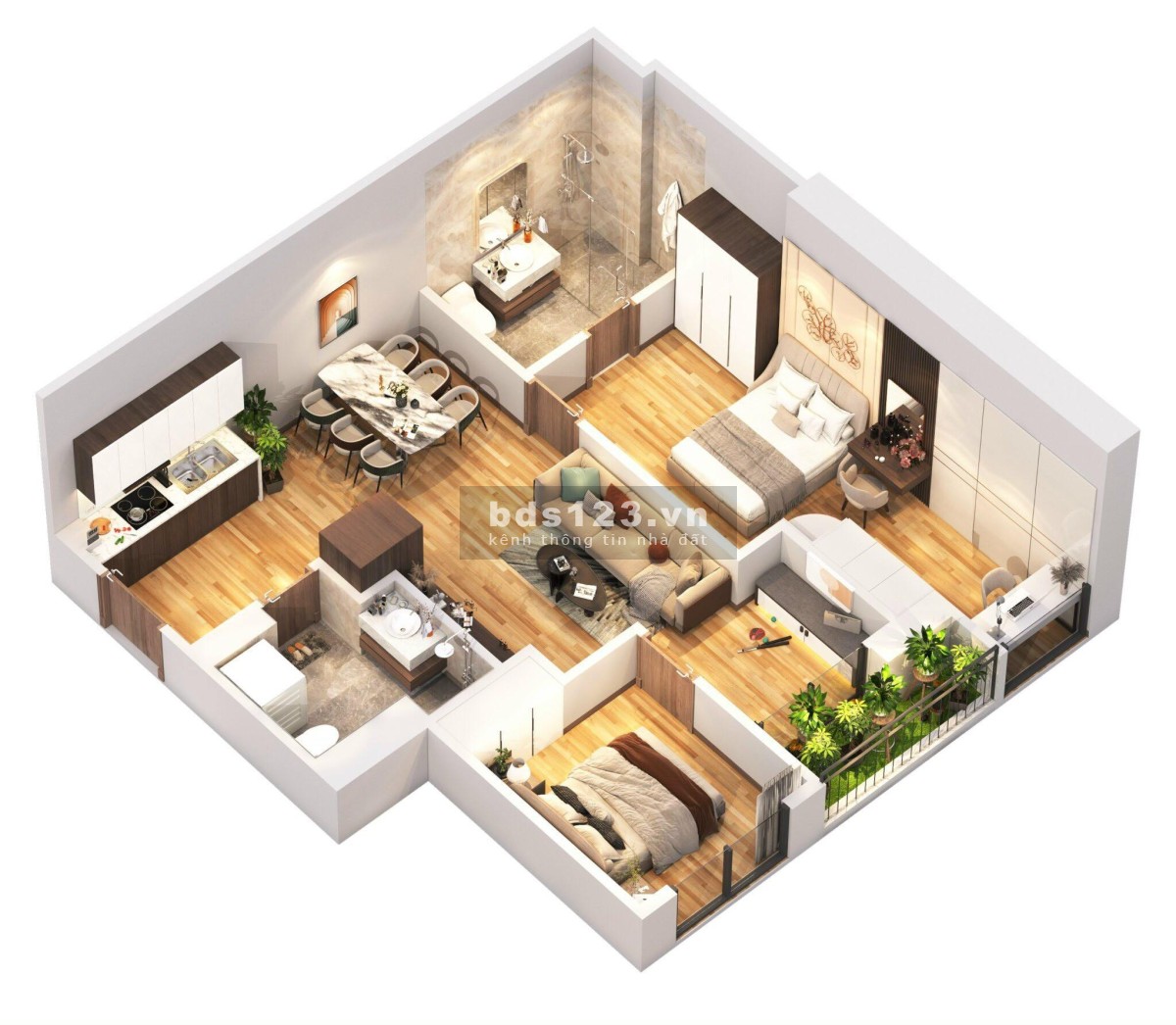 Quỹ căn 2 ngủ 2 vệ sinh view hồ Văn Quán diện tích 90m2. Giá chỉ từ 45 triệu/m2 (Bao gồm VAT)