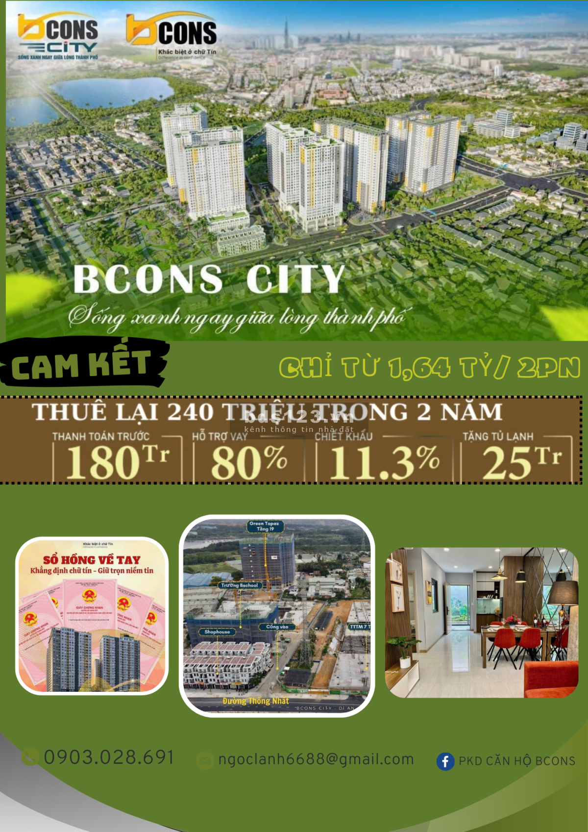 Bcons City làng Đại học Quốc gia 1.64 tỷ/ căn 2PN+2WC. TT từ 10% ký HĐMB