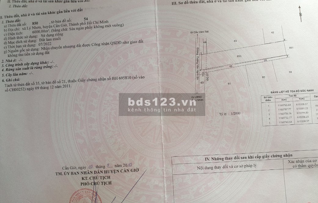 Cần bán 6000m2 tại Lý Nhơn - Cần Giờ - TPHCM