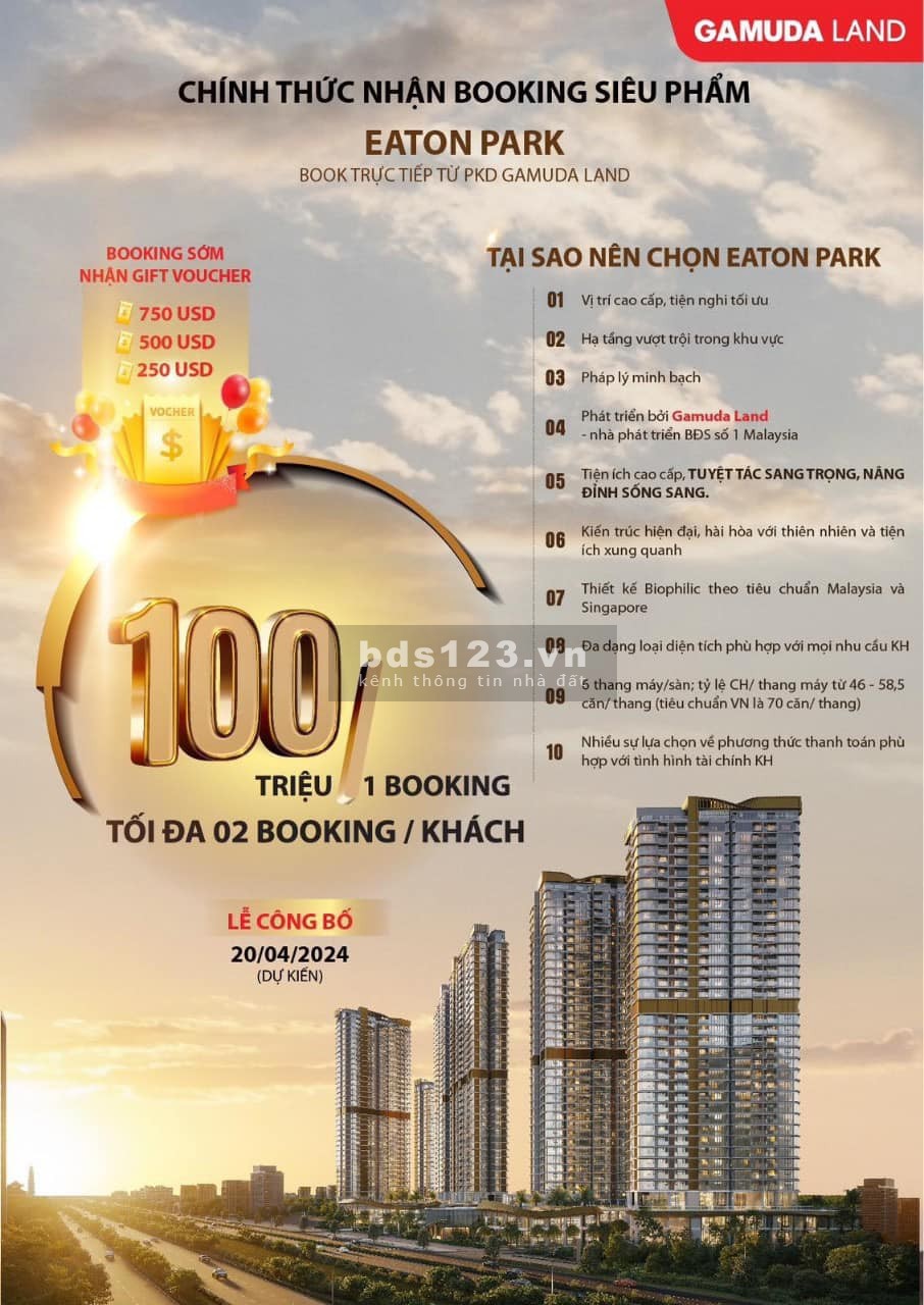 Bán căn hộ Eaton Park Quận 2 đợt 1 với giá nhận booking chỉ từ 100 triệu
