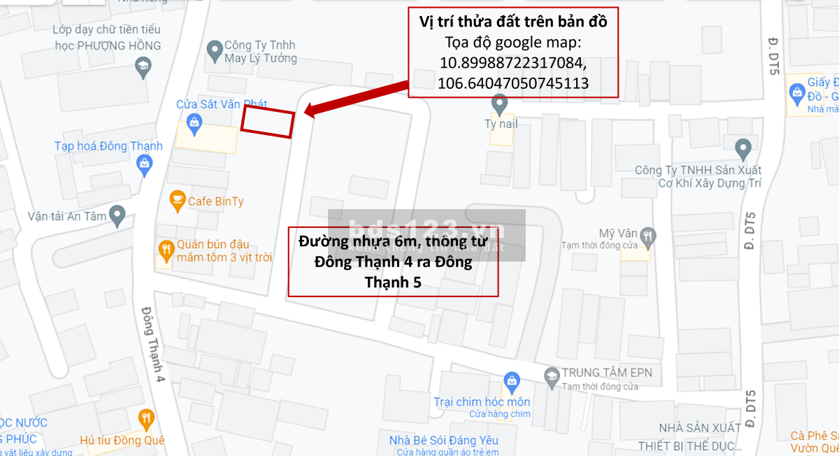 Bán đất 100% thổ cư, có GPXD 3 tầng, Diện tích 80m2 (5x16m), 3tỷ, đường thông Đông Thạnh 4, Ấp 5