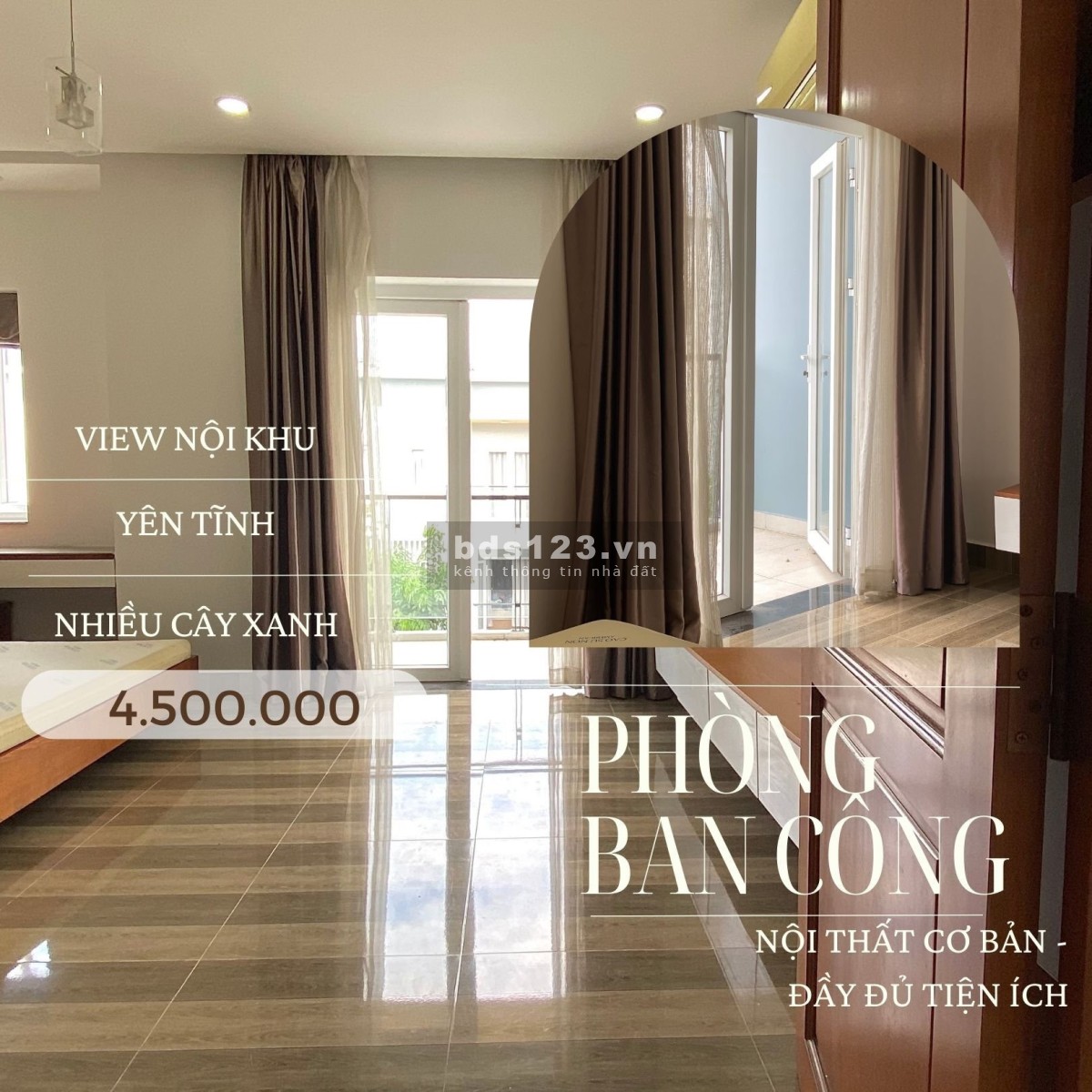 Share phòng ban công trong nhà nguyên căn, giá 4tr5/tháng, cho nữ thuê, ngay vòng xoay Phú Hữu