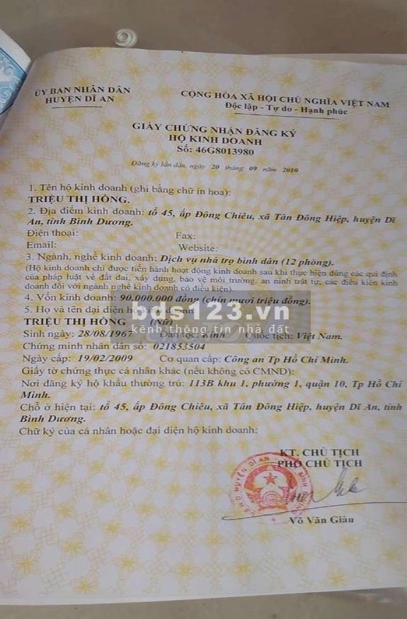 Cần bán dãy trọ 12 phòng và 1 kiot tại Dĩ An, tổng diện tích 288,3m2 giá 17,5 tỷ TL