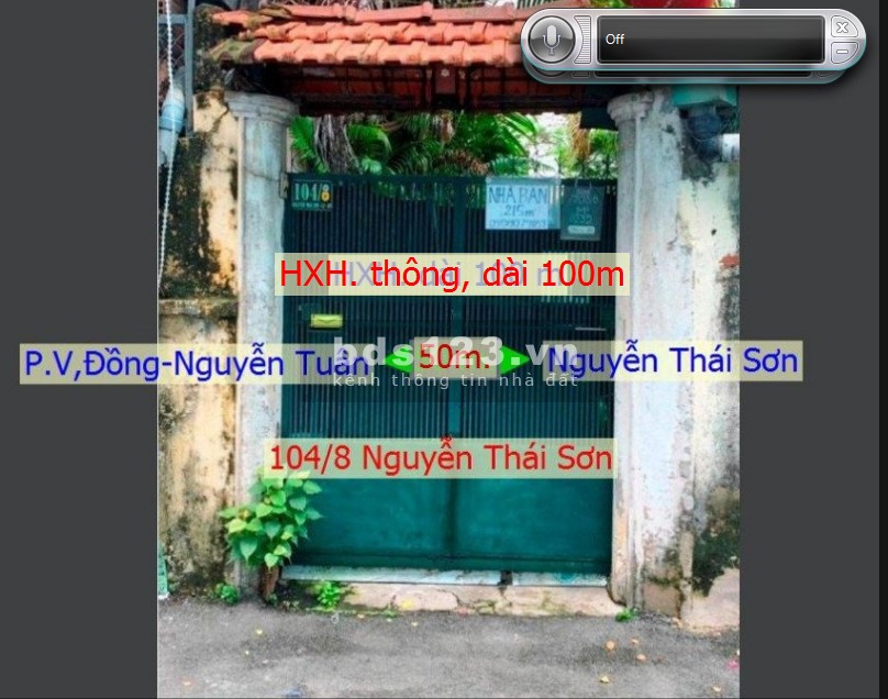 212m2/ giá 14 tỷ, Số: 104/8 Nguyễn Thái Sơn. P. 3, HXH.100m Thông >< Bv. 175.