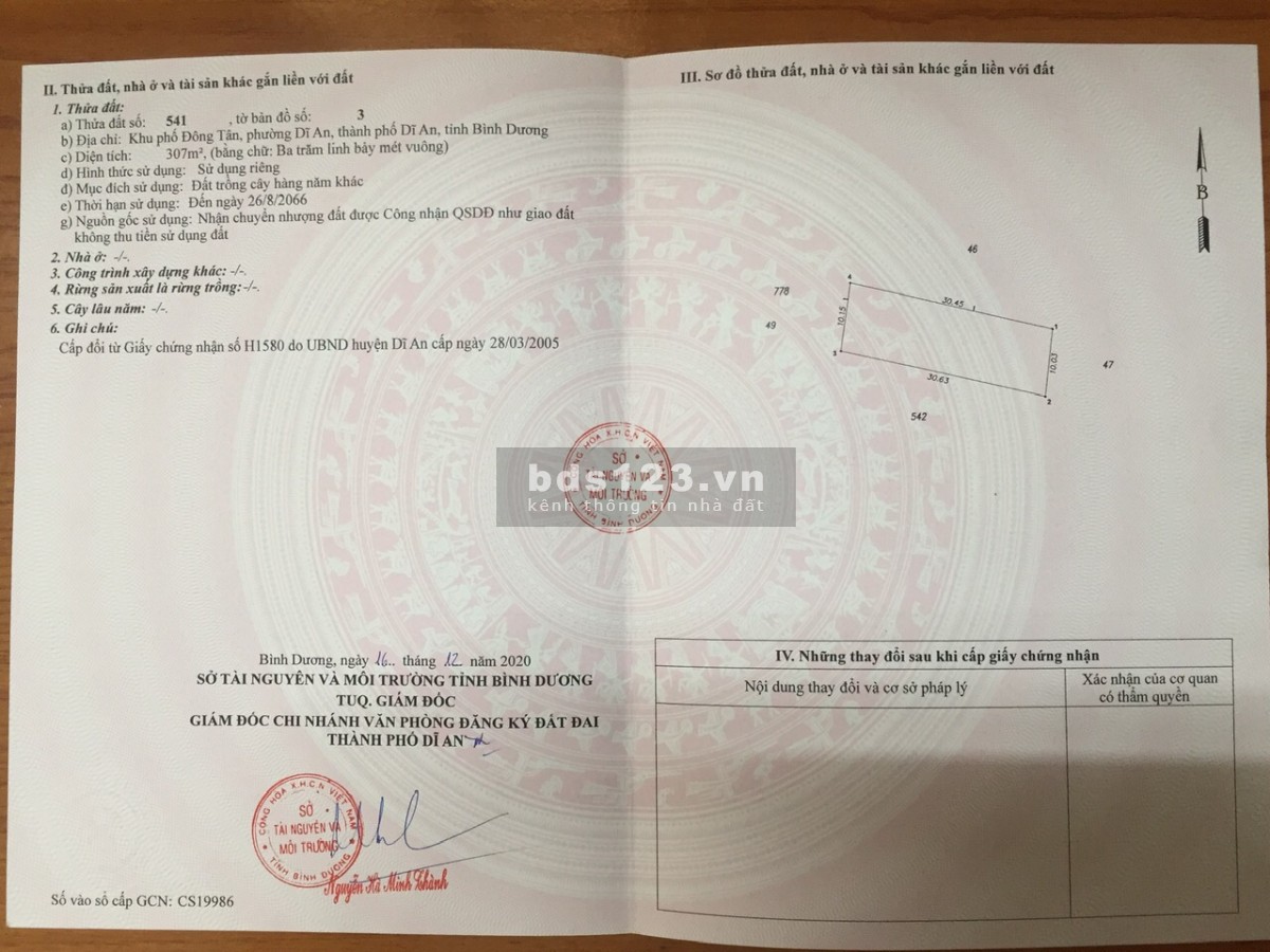 Bán đất 307m2. Đường ĐT 743B, Khu Phố Đông Tân, Phường Dĩ An, Tỉnh Bình Dương