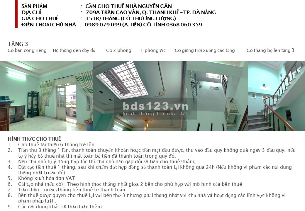 Chính chủ cần cho thuê nhà 3 tầng nguyên căn 135m2 (5x27)