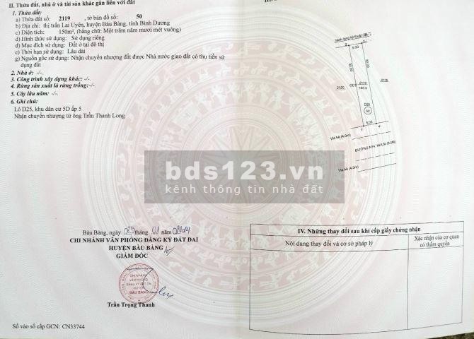 Bán nhà trọ 150m2, 100% thổ cư, ngay KCN Bàu Bàng, giá bán 1.3 tỷ, LH 09895651**