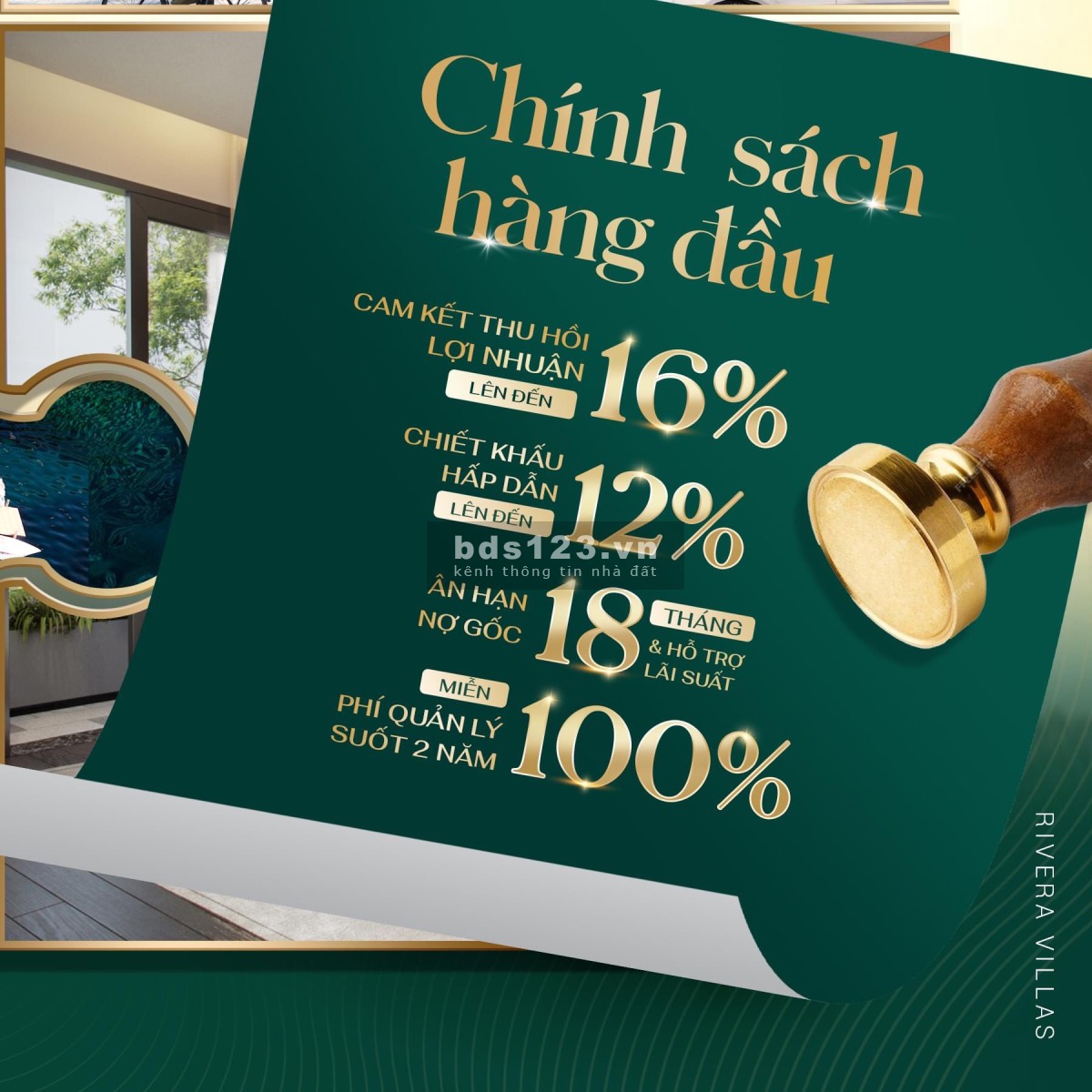Biệt Thự Ven Sông Đảo Ngọc, CK 12%, NH vay 70%, Cam kết thu hồi lợi nhuận 16%, Vị trí 3 mặt sông PQ