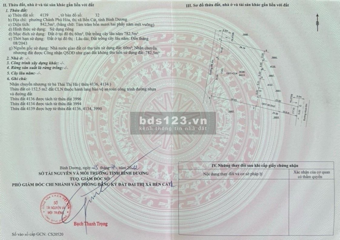 bán đất chánh phú hoà, bến cát giá chỉ 770tr bao sổ dt5*24 tc60 lh 0384329615