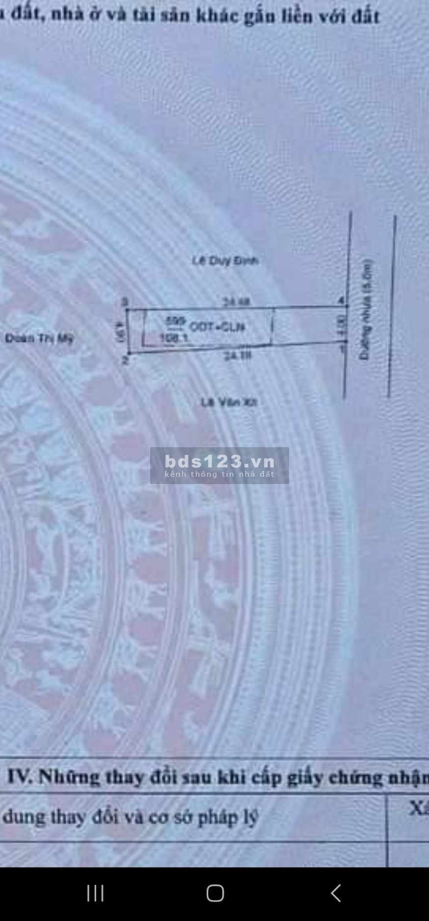 Cần bán đất hẻm 34 chợ đình dt 108m2 (4*24 nở hậu 5m) thổ cư 60m2 giá 3.7 tỷ tl 0384329615 Luyến