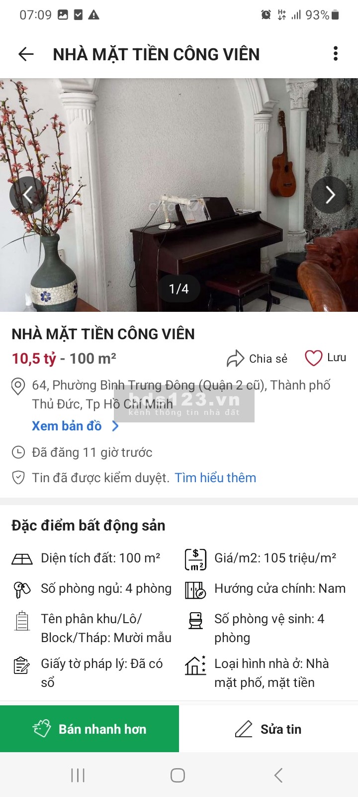 Nhà mặt tiện 1 trệt, 3 lầu, mặt tiền đối diện công viên