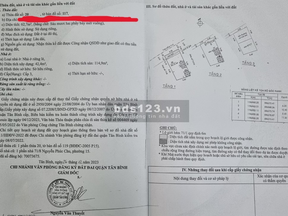 Bán nhà quận Tân Bình, đường Nguyễn Phúc Chu. 