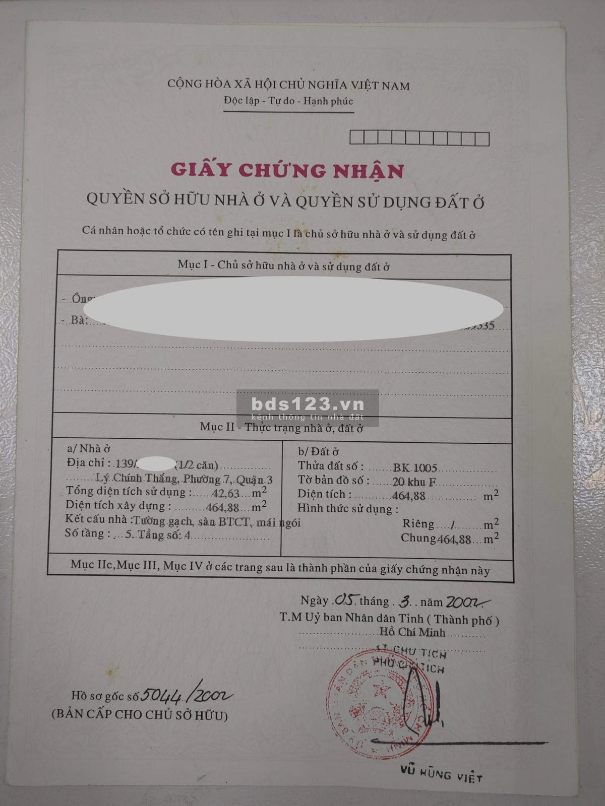 Chính chủ cần căn Hộ 139 Lý Chính Thắng Quận 3, 2PN, 1 toilet ngay trung tâm q3