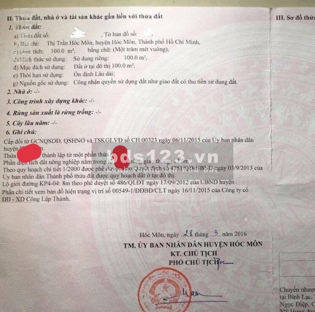 Tư liệu quý: Đất tọa vị trí đắc địa tại Hóc Môn