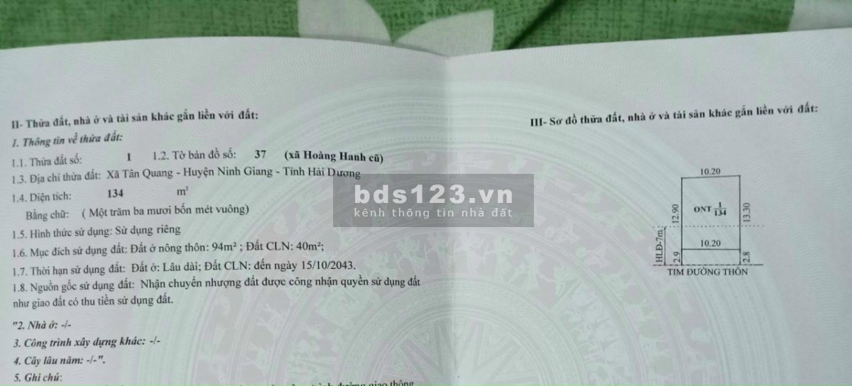 Hoàng Hanh - Ninh Giang - Hải Dương mặt tiền 10.2 giá rẻ chỉ 7XX