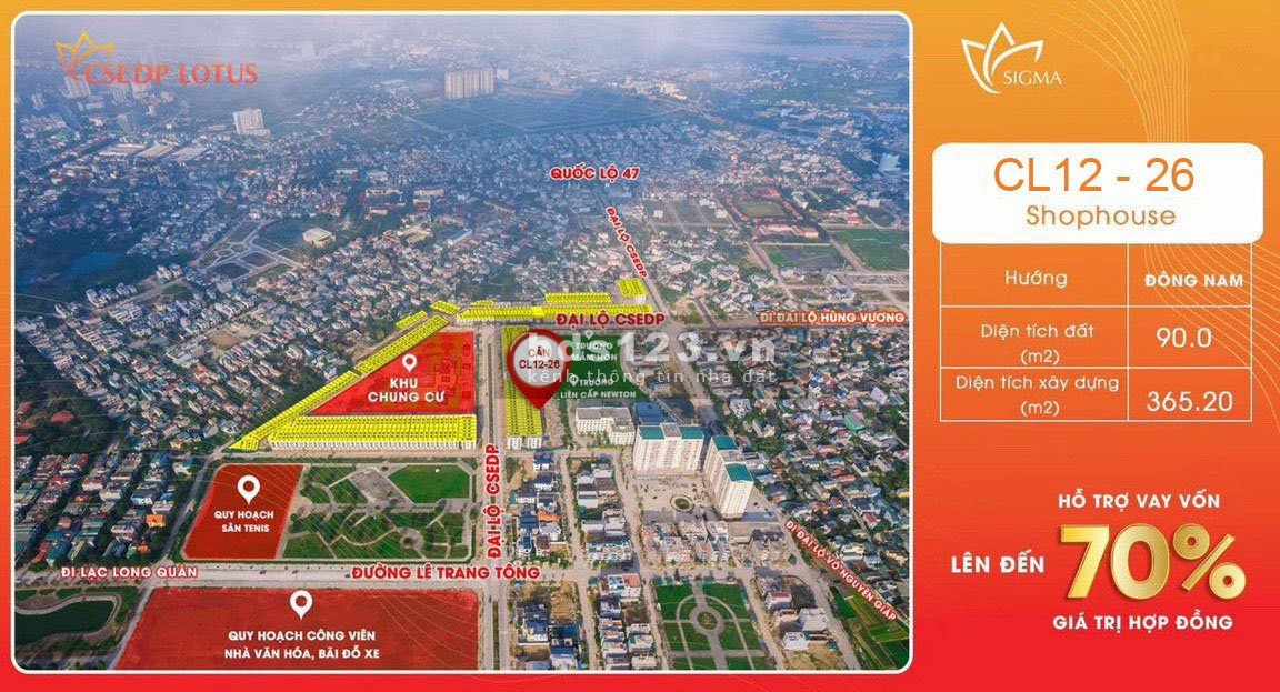 Chính chủ bán căn Shophouse trung tâm thành phố Thanh Hóa (đường đôi, ngay sau siêu thị AEON)