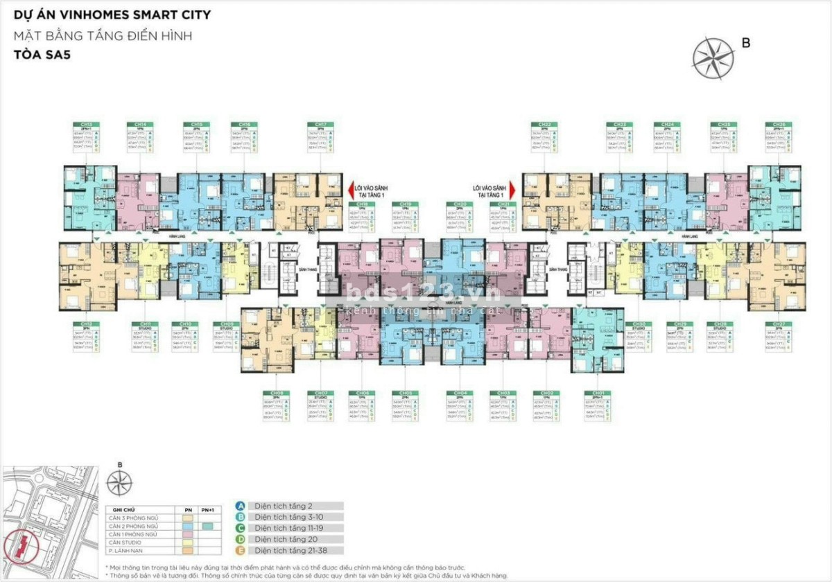 Tôi cần bán căn 1820 tòa SA5 phân khu Sakura, Vinhome Smart City cực hợp lý có S=61,7m2 với 2PN+2WC