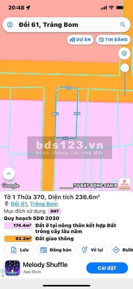 Cần bán gấp lô góc 2MT 236m2 full thổ cư Xã Đồi 61 Trảng Bom Đồng Nai giá 2ty350