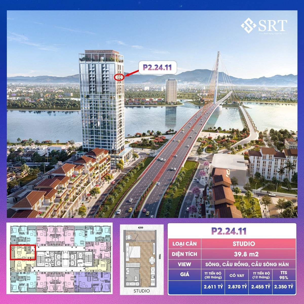 Căn studio 1PN duy nhất còn sót lại view sông Hàn, công viên Châu Á, khu bắn pháo hoa của SunGroup