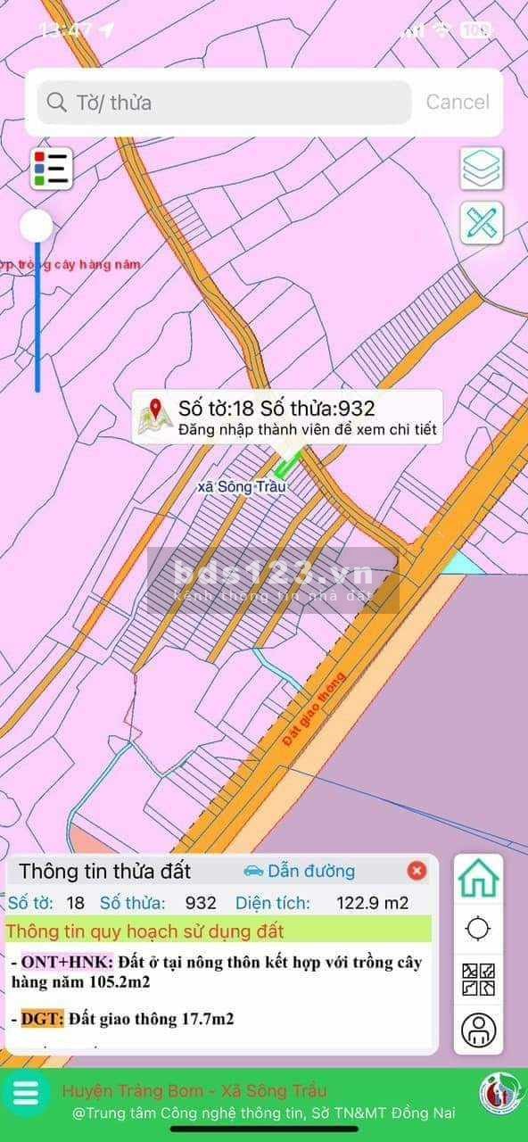 Cần bán gấp 122m2 full thổ cư MT đường 23 Sông Trầu Trảng Bom Đồng Nai giá 990 chốt