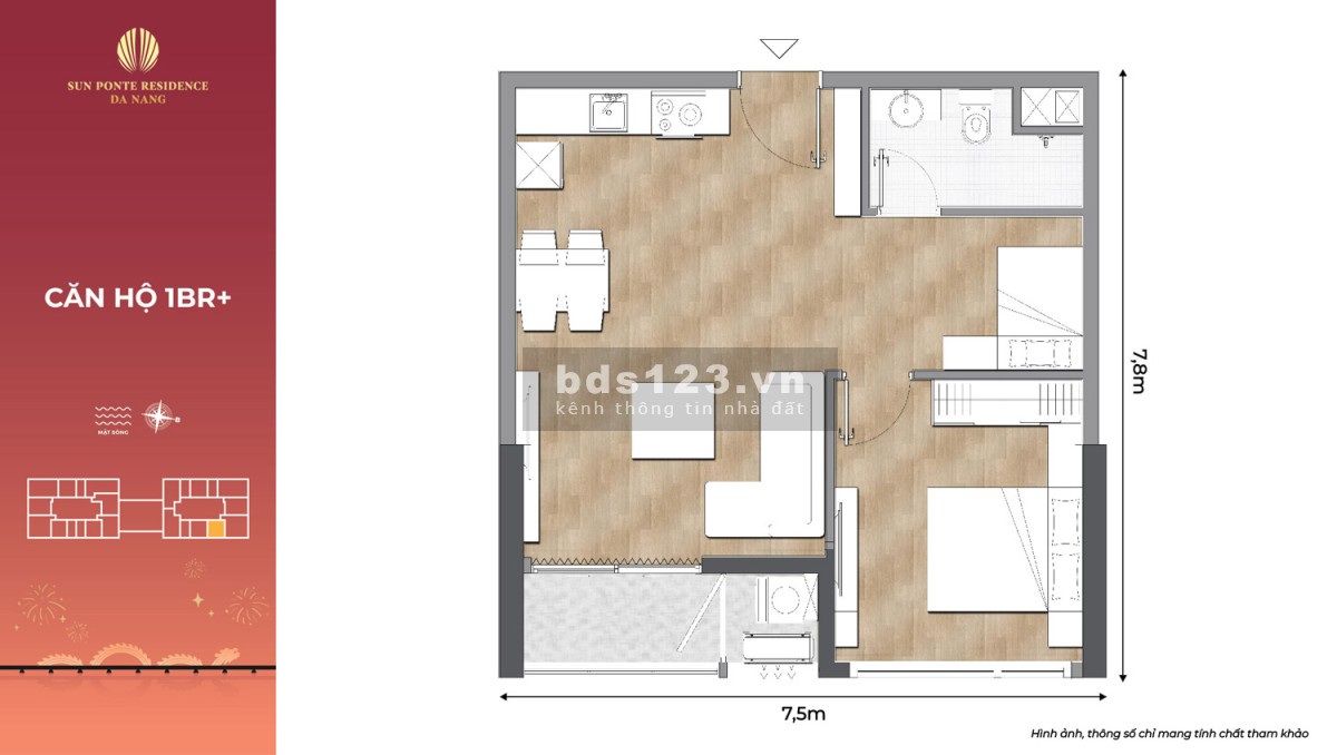 Suất ngoại giao căn 1BR + 1 tầng 9 Sun Cosmo Residence Đà Nẵng view sông Hàn. Ưu đãi 20%