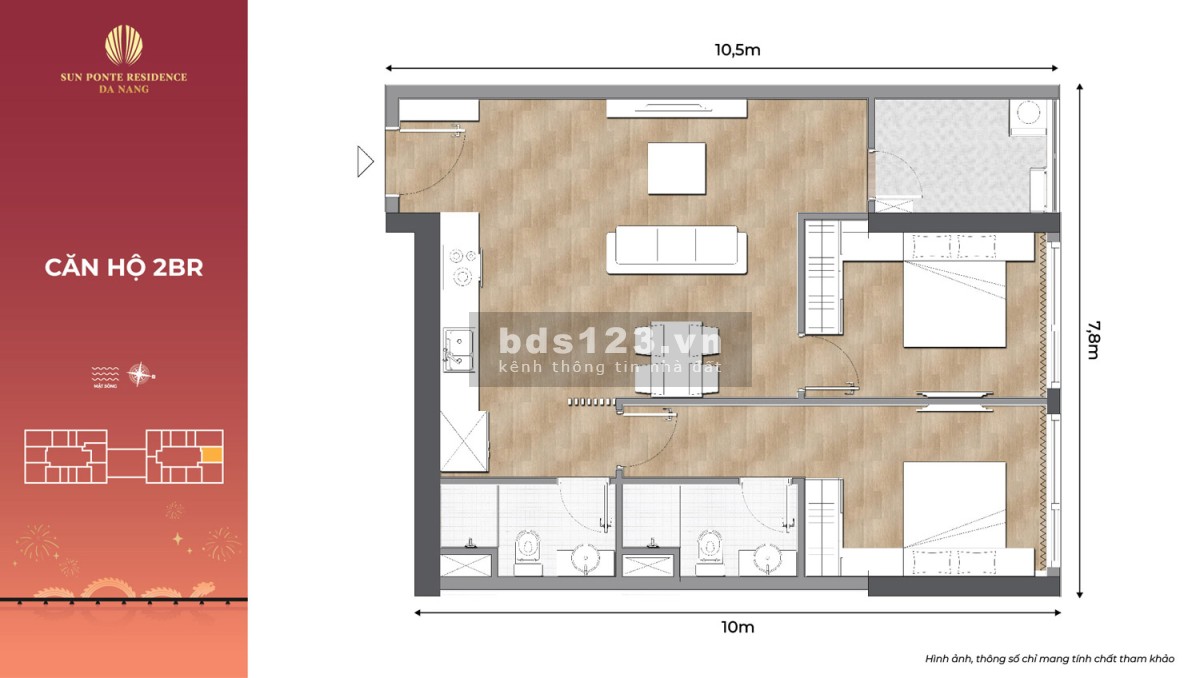 Suất ngoại giao căn 1BR + 1 tầng 9 Sun Cosmo Residence Đà Nẵng view sông Hàn. Ưu đãi 20%
