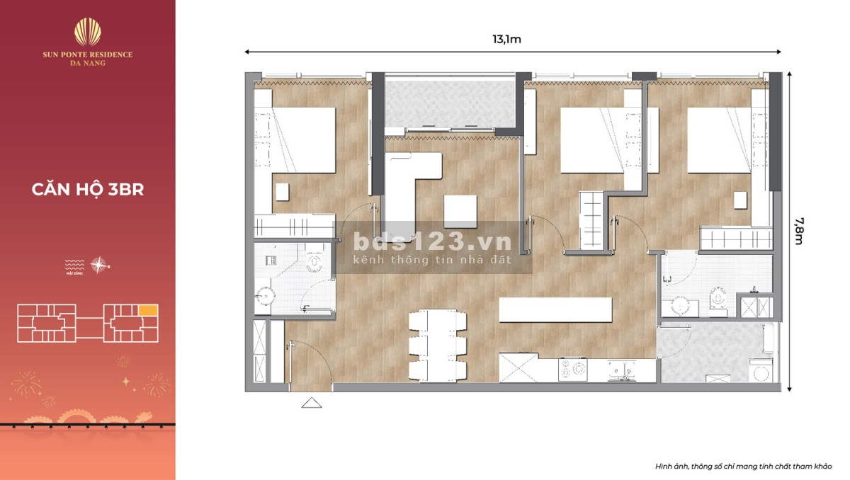 Suất ngoại giao căn 1BR + 1 tầng 9 Sun Cosmo Residence Đà Nẵng view sông Hàn. Ưu đãi 20%