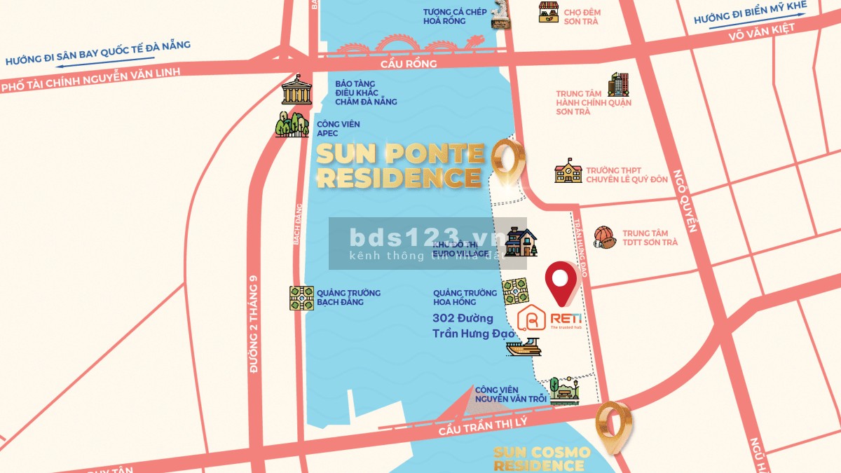 Mở bán Shophouse 6-7 tầng đường Trần Hưng Đạo - view Sông Hàn, ngay cầu Rồng - Sun Ponte Residence