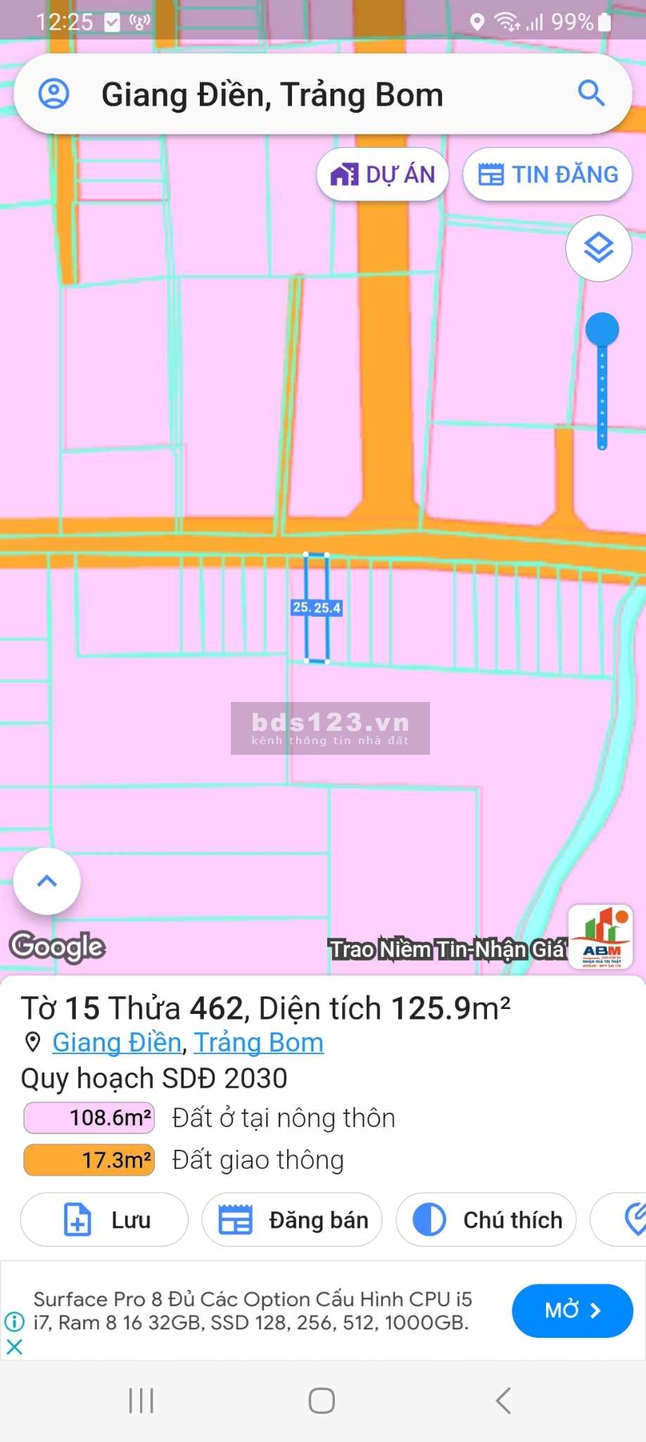 Cần bán gấp MT Đường Ranh 9 Giang Điền Trảng Bom Đồng Nai - 125m2 Full thổ Cư giá 1ty250