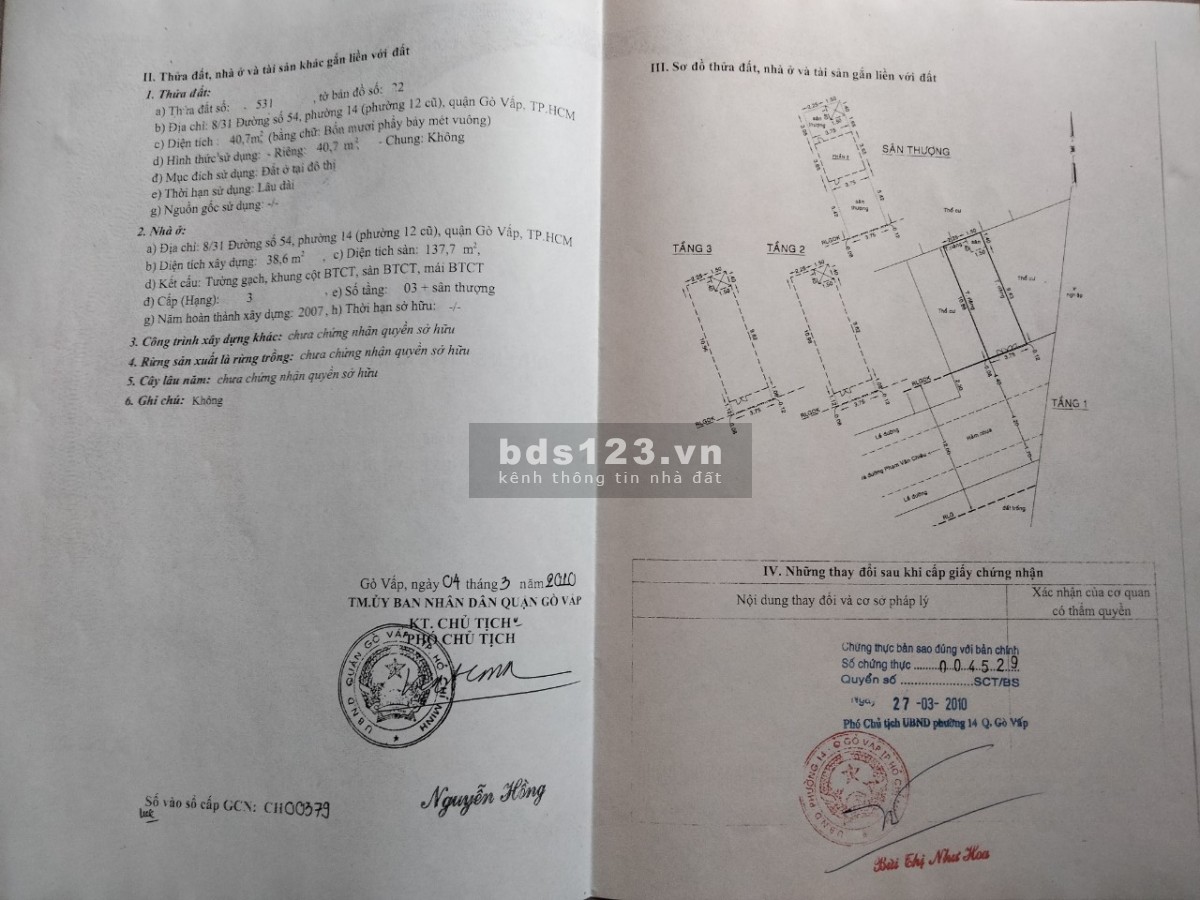 Bán nhà riêng tại đường Phạm Văn Chiêu, Quận Gò Vấp, Tp Hồ Chí Minh