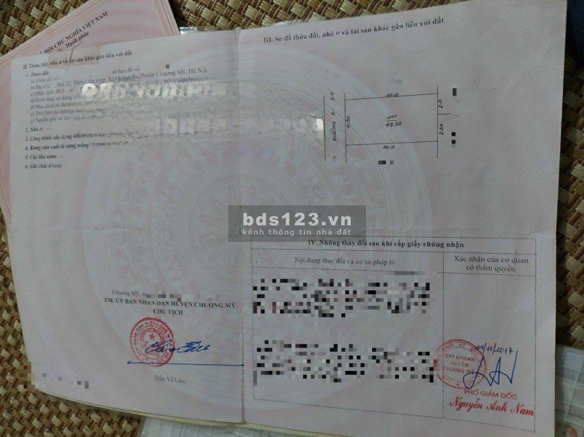 Bán lô đất full thổ cư 49.5m2, mặt tiền 4.5m, tại Quảng Bị, Chương Mỹ, Hà Nội.