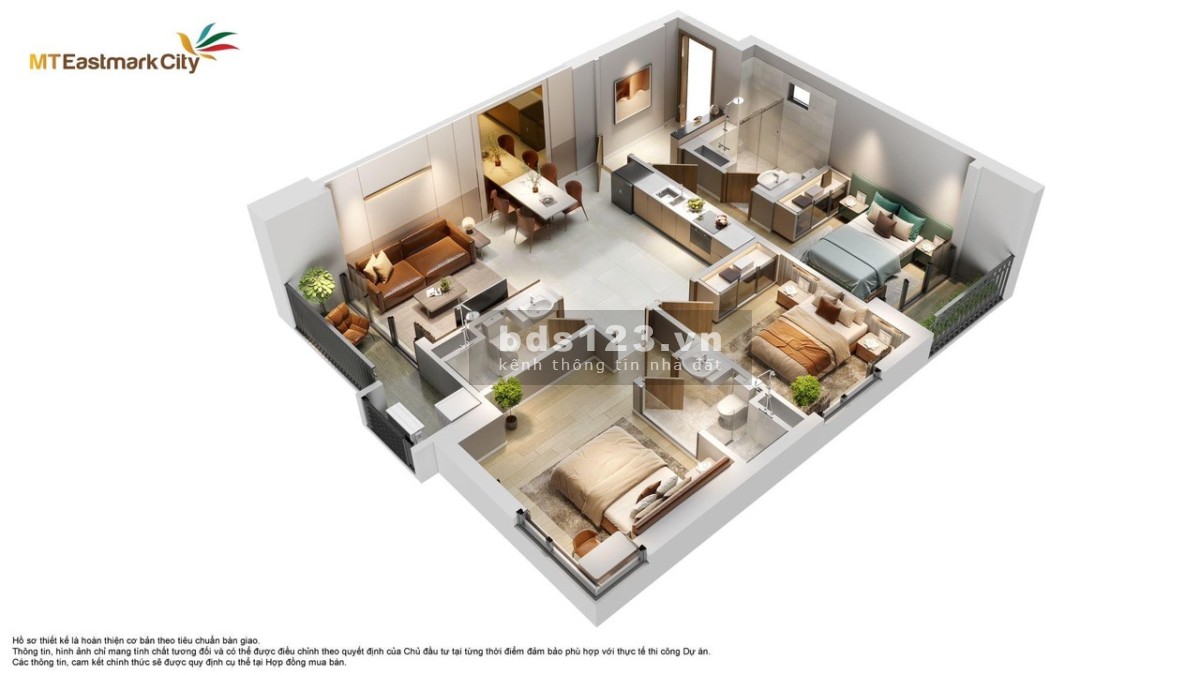 Kẹt tiền bán căn hộ 95.7m2, 3PN3WC, 2 ban công tại Quận 9